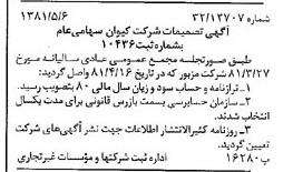 خبر روزنامه رسمی شماره 16736 چاپ شده در تاريخ 1381/05 درباره شرکت کیوان