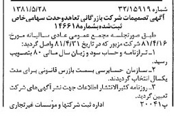 خبر روزنامه رسمی شماره 16748 چاپ شده در تاريخ 1381/06 درباره شرکت بازرگانی تعاهد وحدت