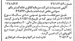 خبر روزنامه رسمی شماره 16754 چاپ شده در تاريخ 1381/06 درباره شرکت سرمایه گذاری خانه گستر یکم