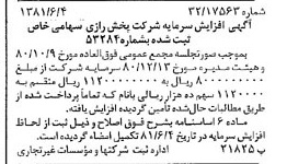 خبر روزنامه رسمی شماره 16759 چاپ شده در تاريخ 1381/06 درباره شرکت پخش رازی