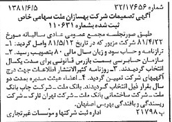 خبر روزنامه رسمی شماره 16760 چاپ شده در تاريخ 1381/06 درباره شرکت بهسازان ملت