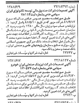 خبر روزنامه رسمی شماره 16760 چاپ شده در تاريخ 1381/06 درباره شرکت صندوق مالی توسعه تکنولوژی ایران