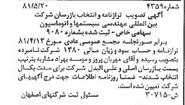 خبر روزنامه رسمی شماره 16763 چاپ شده در تاريخ 1381/06 درباره شرکت بین المللی مهندسی سیستم ها و اتوماسیون