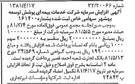 خبر روزنامه رسمی شماره 16765 چاپ شده در تاريخ 1381/06 درباره شرکت خدمات بیمه ای پوشش توسعه بهشهر