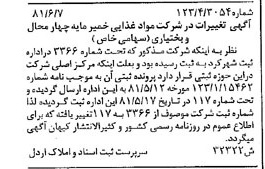 خبر روزنامه رسمی شماره 16768 چاپ شده در تاريخ 1381/06 درباره شرکت مواد غذایی خمیر مایه چهارمحال وبختیاری