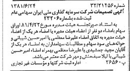 خبر روزنامه رسمی شماره 16774 چاپ شده در تاريخ 1381/07 درباره شرکت سرمایه گذاری ملی ایران
