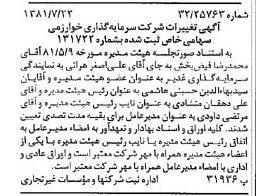 خبر روزنامه رسمی شماره 16795 چاپ شده در تاريخ 1381/08 درباره شرکت گروه سرمایه گذاری خوارزمی