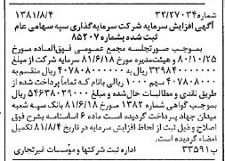 خبر روزنامه رسمی شماره 16801 چاپ شده در تاريخ 1381/08 درباره شرکت سرمایه گذاری سپه