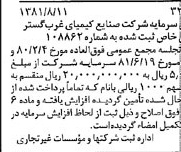 خبر روزنامه رسمی شماره 16814 چاپ شده در تاريخ 1381/08 درباره شرکت صنایع کیمیای غرب گستر