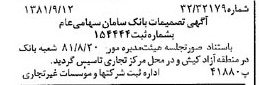 خبر روزنامه رسمی شماره 16846 چاپ شده در تاريخ 1381/10 درباره شرکت بانک سامان