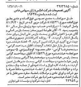 خبر روزنامه رسمی شماره 16851 چاپ شده در تاريخ 1381/10 درباره شرکت اطلس داران