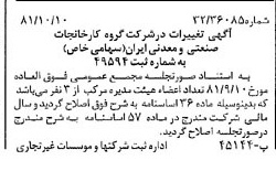 خبر روزنامه رسمی شماره 16856 چاپ شده در تاريخ 1381/10 درباره شرکت گروه کارخانجات صنعتی و معدنی ایران