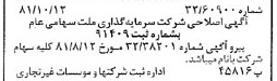 خبر روزنامه رسمی شماره 16861 چاپ شده در تاريخ 1381/10 درباره شرکت سرمایه گذاری ملت