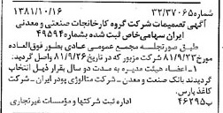 خبر روزنامه رسمی شماره 16866 چاپ شده در تاريخ 1381/10 درباره شرکت گروه کارخانجات صنعتی و معدنی ایران