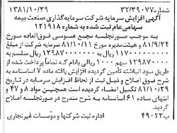 خبر روزنامه رسمی شماره 16881 چاپ شده در تاريخ 1381/11 درباره شرکت سرمایه گذاری صنعت بیمه