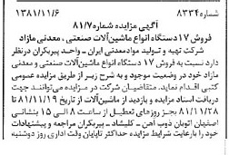 خبر روزنامه رسمی شماره 16887 چاپ شده در تاريخ 1381/11 درباره شرکت تهیه و تولید مواد معدنی ایران