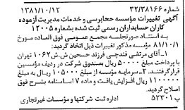 خبر روزنامه رسمی شماره 16897 چاپ شده در تاريخ 1381/12 درباره مؤسسه حسابرسی و خدمات مدیریت آزموده کاران حسابداران رسمی