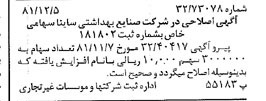 خبر روزنامه رسمی شماره 16903 چاپ شده در تاريخ 1381/12 درباره شرکت صنایع بهداشتی ساینا