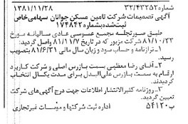 خبر روزنامه رسمی شماره 16905 چاپ شده در تاريخ 1381/12 درباره شرکت تامین مسکن جوانان